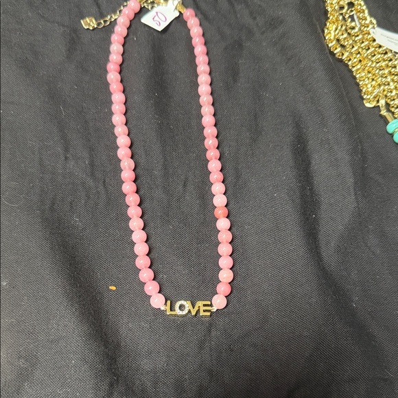 Park Lane Pink Beaded Necklace with Gold LOVE Charm - Picture 5 of 5